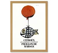 Artery8 Francois Automobile Exhibition Marsan Pavilion Fish Balloon Advert Artwork Framed Wall Art Print A4 in Light Oak Artery8 Light Oak