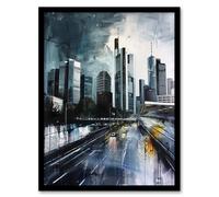 Artery8 Frankfurt City Skyline Germany Cityscape Painting Living Room Art Print Framed Poster Wall Decor 12x16 inch