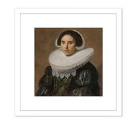 Artery8 Frans Hals Portrait Of A Woman Painting 8X8 Inch Square Wooden Framed Wall Art Print Picture with Mount in White Artery8 White