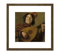 Artery8 Frans Hals The Lute Player Painting 8X8 Inch Square Wooden Framed Wall Art Print Picture with Mount in Brown Artery8 Brown