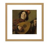 Artery8 Frans Hals The Lute Player Painting 8X8 Inch Square Wooden Framed Wall Art Print Picture with Mount in Light Oak Artery8 Light Oak