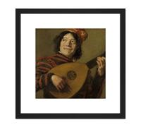 Artery8 Frans Hals The Lute Player Painting 8X8 Inch Square Wooden Framed Wall Art Print Picture with Mount in Black Artery8 Black