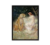 Artery8 Frederick Stuart Church Lady and the Tiger Black Framed Canvas Wall Art Print 24x32
