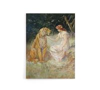 Artery8 Frederick Stuart Church Lady & the Tiger Canvas Wall Art Print | Size: W18" x H24" Artery8 Multicolor W18" x H24"
