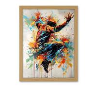 Artery8 Freestyle Dancing Street Dance Vibrant Paint Splat Artwork Framed Wall Art Print 18X24 Inch