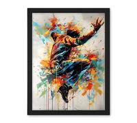 Artery8 Freestyle Dancing Street Dance Vibrant Paint Splat Artwork Framed Wall Art Print 18X24 Inch
