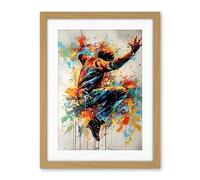 Artery8 Freestyle Dancing Street Dance Vibrant Paint Splat Artwork Framed Wall Art Print 18X24 Inch