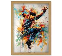 Artery8 Freestyle Dancing Street Dance Vibrant Paint Splat Artwork Framed Wall Art Print A4