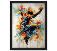 Artery8 Freestyle Dancing Street Dance Vibrant Paint Splat Artwork Framed Wall Art Print A4 in Black Artery8 Black