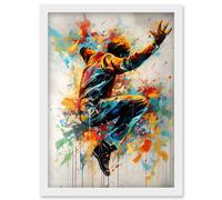Artery8 Freestyle Dancing Street Dance Vibrant Paint Splat Artwork Framed Wall Art Print A4 in White Artery8 White