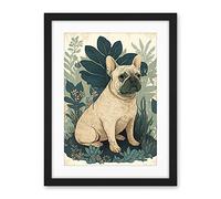 Artery8 French Bulldog and Tropical Plants Modern Pastel Colour Boho Illustration Artwork Framed Wall Art Print 18X24 Inch