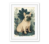Artery8 French Bulldog and Tropical Plants Modern Pastel Colour Boho Illustration Artwork Framed Wall Art Print 18X24 Inch