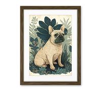 Artery8 French Bulldog and Tropical Plants Modern Pastel Colour Boho Illustration Artwork Framed Wall Art Print 18X24 Inch