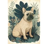 Artery8 French Bulldog and Tropical Plants Modern Pastel Colour Boho Illustration Extra Large XL Wall Art Poster Print