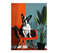 Artery8 French Bulldog Chair and Potted Plant Portrait For Living Room Extra Large XL Wall Art Poster Print