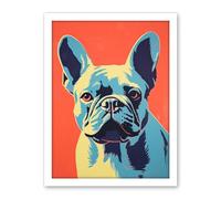 Artery8 French Bulldog Colour Block Artwork Coral Orange Blue Vibrant Pet Portrait Cute Artwork Framed Wall Art Print 18X24 Inch