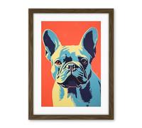 Artery8 French Bulldog Colour Block Artwork Coral Orange Blue Vibrant Pet Portrait Cute Artwork Framed Wall Art Print 18X24 Inch