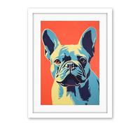 Artery8 French Bulldog Colour Block Artwork Coral Orange Blue Vibrant Pet Portrait Cute Artwork Framed Wall Art Print 18X24 Inch