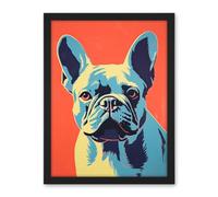 Artery8 French Bulldog Colour Block Artwork Coral Orange Blue Vibrant Pet Portrait Cute Artwork Framed Wall Art Print 18X24 Inch