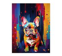 Artery8 French Bulldog Dog Lover Gift Pet Portrait Colourful Neon Artwork Painting Large Wall Art Poster Print Thick Paper 18X24 Inch