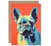 Artery8 French Bulldog Fan Coral Orange Blue Pet Custom Greeting Card Personalised Message Inside for Him or Her Man Woman Birthday Thank You Congratulations