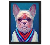 Doppelganger33 LTD French Bulldog In A Colourful Sweater Hockneyesque Artwork Framed Wall Art Print A4