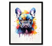 Artery8 French Bulldog Lovers Gift Watercolour Pet Portrait Painting Artwork Artwork Framed Wall Art Print 18X24 Inch