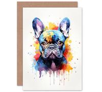 Artery8 French Bulldog Lovers Gift Watercolour Pet Portrait Painting Artwork Sealed Greeting Card Plus Envelope Blank inside