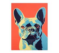 Artery8 French Bulldog Orange & Blue Bold Vibrant Screen Print Risograph Coral Teal Artwork Spot Block Colour Duotone Retro Riso Interior Design Artery8 Multicolor W18" x H24"