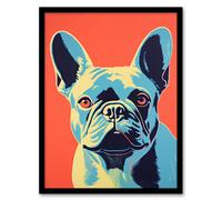 French Bulldog Orange And Blue Bold Vibrant Screen Print Risograph Coral Teal Artwork Spot Block Colour Duotone Retro Riso Interior Design Art Print F Artery8 Black A4