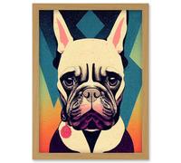 Wee Blue Coo French Bulldog Portrait Geometric Pastel Modern Illustration Artwork Framed Wall Art Print A4