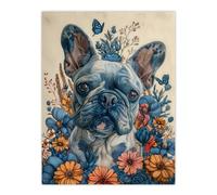 Wall Art Print French Bulldog Puppy Dog Lover Floral Portrait Poster Artery8 Beige W24 inch x H32 inch