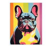 Artery8 French Bulldog Retro Stripes Bold Vibrant Screen Print Risograph Artwork Spot Block Colour Retro Riso Interior Design Large Wall Art Poster Print Thick Paper 18X24 Inch