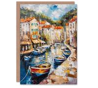 Artery8 French Fishing Town Canal Boats Townscape Greeting Birthday Card Him Her All Blank