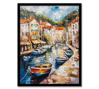 Artery8 French Fishing Town Canal Boats Townscape Living Room Artwork Framed Wall Art Print A4