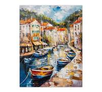 Artery8 French Fishing Town Canal Boats Townscape Living Room Extra Large XL Wall Art Poster Print