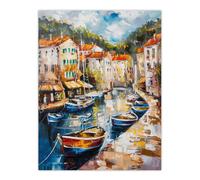 Artery8 French Fishing Town Canal Boats Townscape Wall Art Print | Size: W12" x H16" Artery8 Multicolor W12" x H16"
