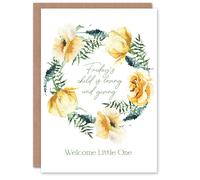 Artery8 Friday's Child Loving & Giving Floral Wreath New Baby Card in White Artery8 White