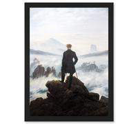 Artery8 Friedrich Wanderer Above Sea Fog Painting Artwork Framed Wall Art Print A4 in Black Artery8 Black