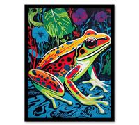 Artery8 Frog In A Pond Vibrant Bathroom Painting Animal Portrait With Bold Colours Artwork Framed Wall Art Print A4