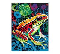 Artery8 Frog In A Pond Vibrant Bathroom Painting Animal Portrait With Bold Colours Large Wall Art Poster Print Thick Paper 18X24 Inch
