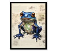 Wall Art Print Frog Robot Hybrid Secret Military Schematic Blue Futuristic Complex Arcane Manuscript Gift For Him Man Cave Art Framed Artery8 Black A4