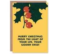 Artery8 From The Light Of Your Life Golden Child Funny Christmas Greeting Card in Yellow Artery8 Yellow