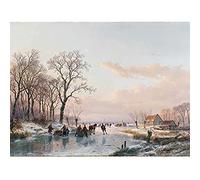 Artery8 Frozen Canal Near River Maas Winter Scene Wall Art Print : Peaceful Seasonal Landscape for Living Room or Hallway Icy Tranquil Decor for Classic Interiors