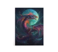 Artery8 Full Moon Dragon Fantasy Canvas Wall Art Print in Blue | Size: W12" x H16" Artery8 Blue W12" x H16"