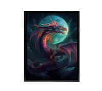 Artery8 Full Moon Dragon Fantasy Framed Canvas Wall Art Print in Blue | Size: W24" x H32" Artery8 Blue W24" x H32"
