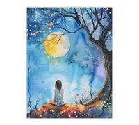 Artery8 Full Moon Gazing Autumn Night Watercolour Living Room Large Wall Art Poster Print Thick Paper 18X24 Inch