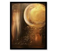 Artery8 Full Moon Golden Glimmers Abstract Oil Painting Framed Wall Art in Brown | Size: W12" x H16" Artery8 Brown W12" x H16"