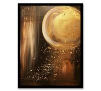 Artery8 Full Moon Golden Glimmers Abstract Oil Painting Living Room Artwork Framed Wall Art Print A4
