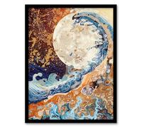 Artery8 Full Moon Great Ocean Wave Modern Art Gold Living Room Artwork Framed Wall Art Print A4